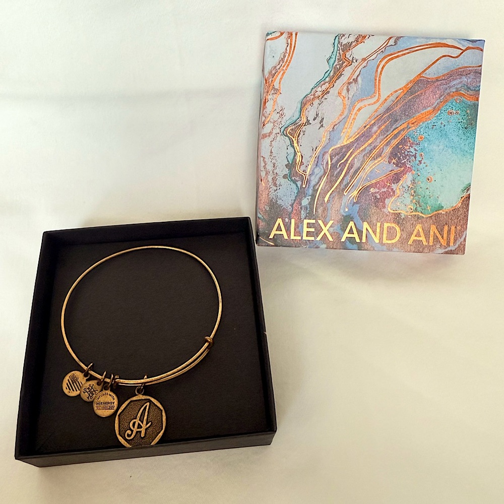 Alex and Ani Gold Initial Charm Bangle